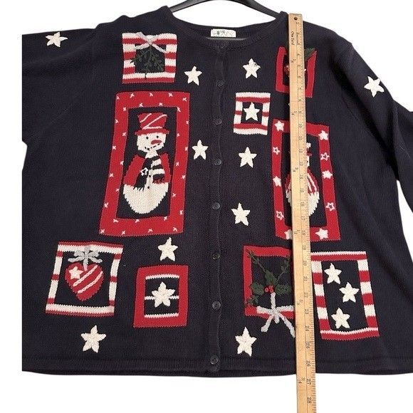 Vintage- Quacker Factory Patriotic Christmas Snowman Festive Knit Cardigan Sz 3X - Picture 4 of 13